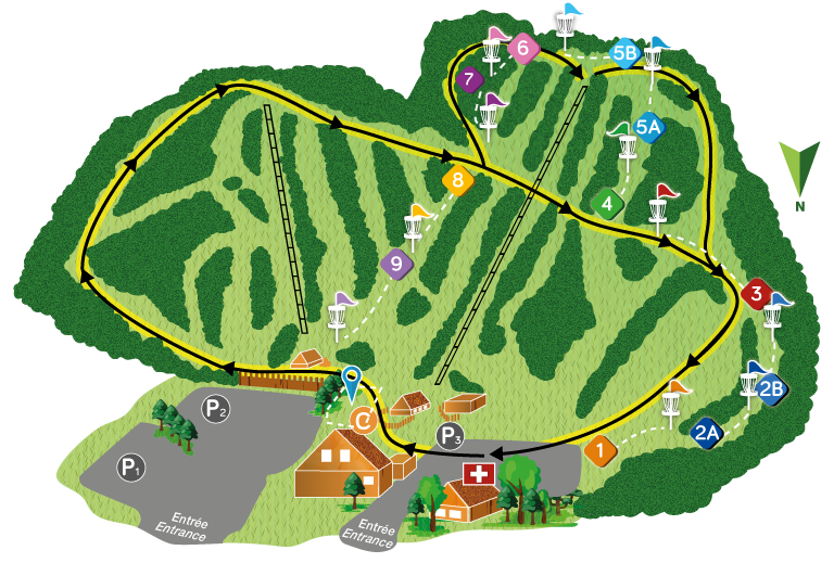 Carte de la montagne pour la randonnée et le parcours de Disc GOLF